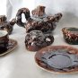 Brown-Drip Tree Stump Porcelain Vintage Tea Service Set Unique Folk Art Pottery