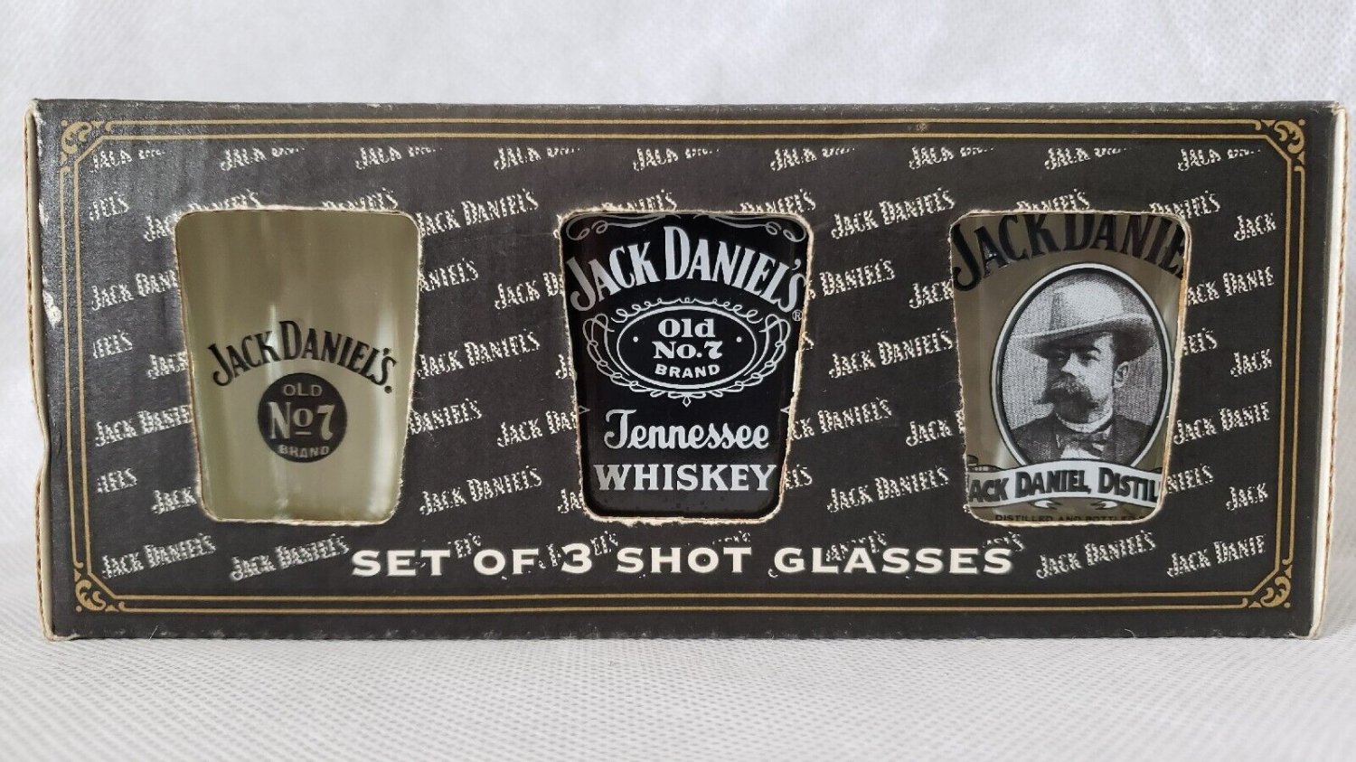 Jack Daniel Square Whiskey Shot 3 Glasses Set Vtg Distillery Advertising Barware