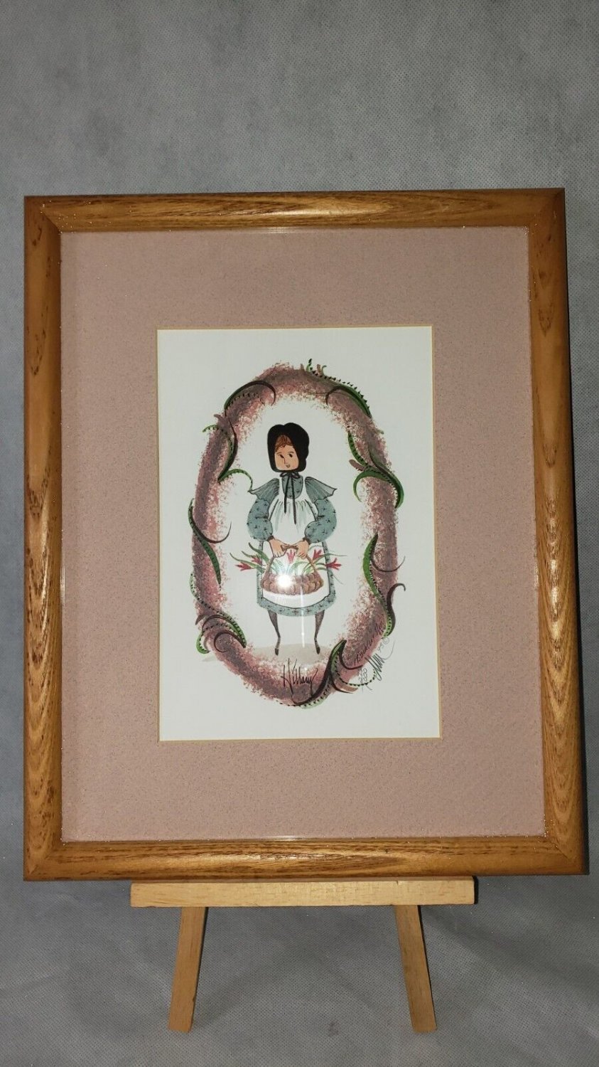 Hillary Signed Numbered P Buckley Moss Framed Art Print Vtg Name Amish Girl 1993