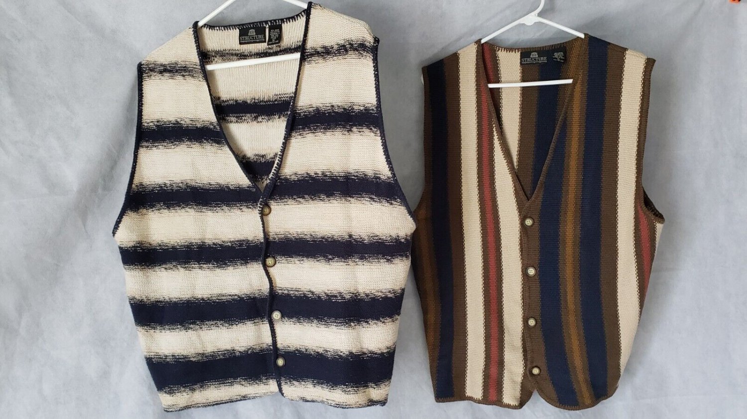 Retro Cardigan Fall Winter 90s Sweater Vest Men XL Structure Aztec V-Neck Nerd