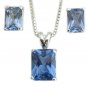 Sterling Emerald Cut Birthstone Pendant/Earrings