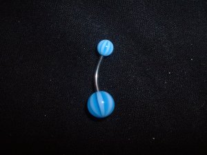 Blue Striped Belly Ring 14G Curve  *FREE SHIP*