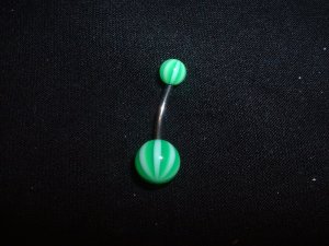 Green Striped Belly Ring 14G Curve  *FREE SHIP*
