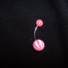 Pink Striped Belly Ring 14G Curve *FREE SHIP*