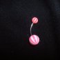 Pink Striped Belly Ring 14G Curve *FREE SHIP*