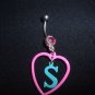 Initial "S" Dangle Belly Ring 14G Pink Gem Dangle *FREE SHIP*