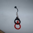 HandCuff Dangle Belly Ring 14G Red Black Handcuffs Dangle *FREE SHIP*