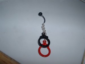 HandCuff Dangle Belly Ring 14G Red Black Handcuffs Dangle *FREE SHIP*