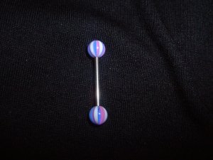 Lavender Stripe Tongue Ring 14G Bar Nipple Ring *FREE SHIP*