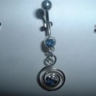Blue Crystal Dangle Belly Navel Ring 14G Flower Spiral Brand New