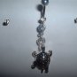 Silver Turtle Dangle Belly Ring Navel Bar 14G Swarovski Accents *FREE SHIP*