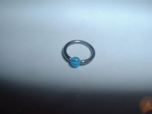 Blue Striped Captive Bead Ring 16G Clit or Eyebrow *FREE SHIP*