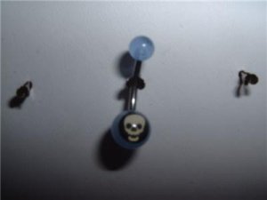 Blue Acrylic Logo Belly Navel Ring 14G Skull Logo *New*
