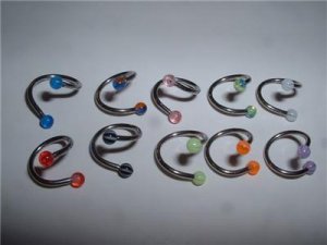 10 Pack Spiral Eyebrow Rings 16G Acrylic Ends RARE ITEM *FREE SHIP*