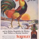 1949 Schenley Reserve Blended Whiskey Original Vintage Ad with Beautiful Crowing Rooster
