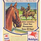 1943 Mobil Gasoline WWII Original Vintage Ad with War Horse Drawing