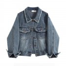 Collar Denim Jacket For Women Ltblue Retro Winter Coat S-2XL