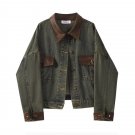 Collar Denim Jacket For Women Men Brown Green Short Winter Coat S-2XL