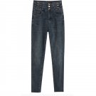 Winter High-Waisted Jeans Pants Deep Blue Trousers For Women S M L XL