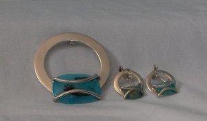 100% .950 Silver Set with Turquoise Stone - Handcrafted