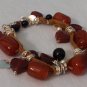.950 Sterling Silver Amber and Onyx Bracelet with Leather