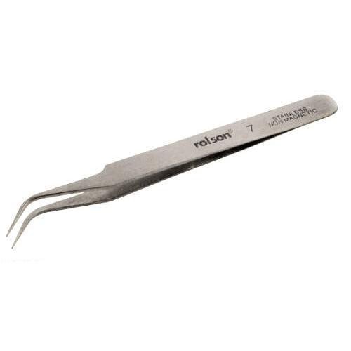 Rolson No7 Tweezers Curved Fine Points Stainless Steel Non Magnetic