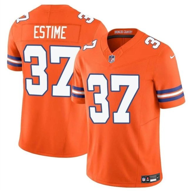 Mens Denver Broncos Audric Estime Orange 2024 F.U.S.E. Throwback Football Jersey