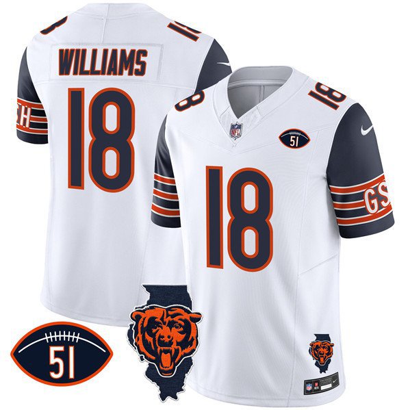 Any Sizes Chicago Bears Caleb Williams White Navy 2024 F.U.S.E. With 51 Patch Football Jersey