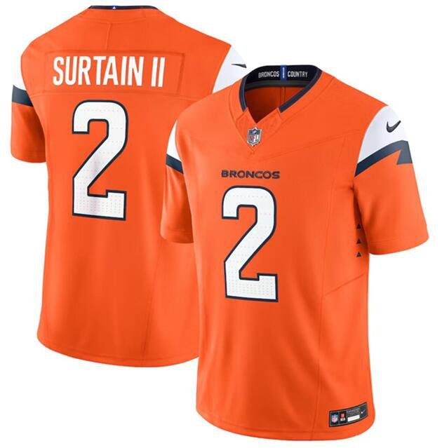 Men's & Youth Denver Broncos Patrick Surtain II Orange 2024 F.U.S.E. Vapor Football Jersey