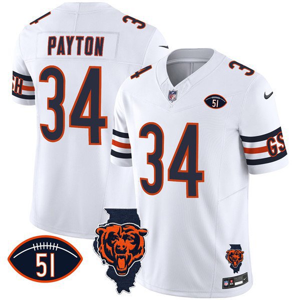 Any Sizes Chicago Bears Walter Payton White 2024 F.U.S.E. With 51 Patch Football Jersey