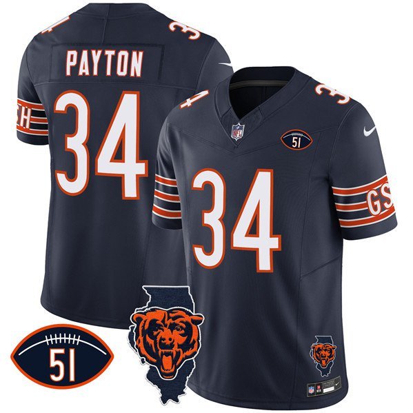 Any Sizes Chicago Bears Walter Payton Navy 2024 F.U.S.E. With 51 Patch Football Jersey