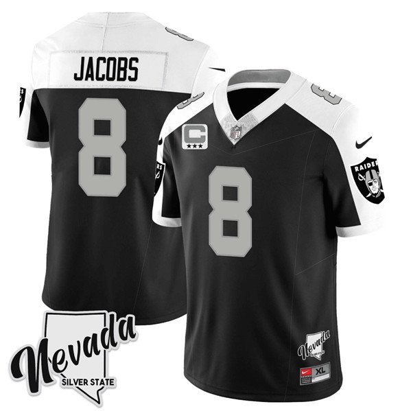 Men's Raiders Josh Jacobs Black 2023 F.U.S.E Nevada Silver Stat Football Jersey