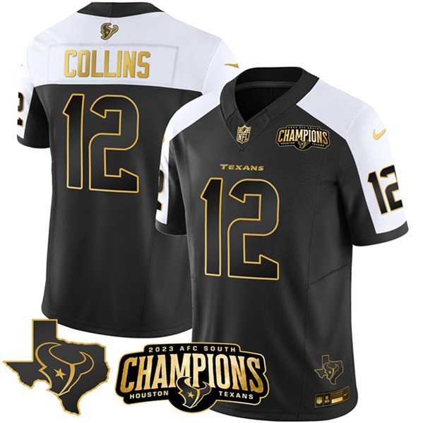 Men's Texans Nico Collins Black Gold 2023 F.U.S.E. AFC South Champions Patch Jersey