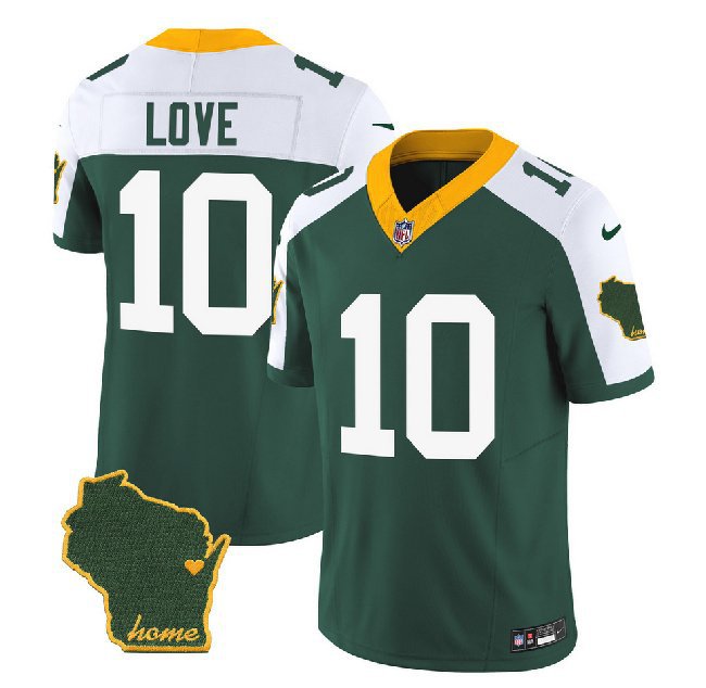 Men's Green Bay Packers Jordan Love Green White 2023 F.U.S.E. Home Patch Vapor Jersey