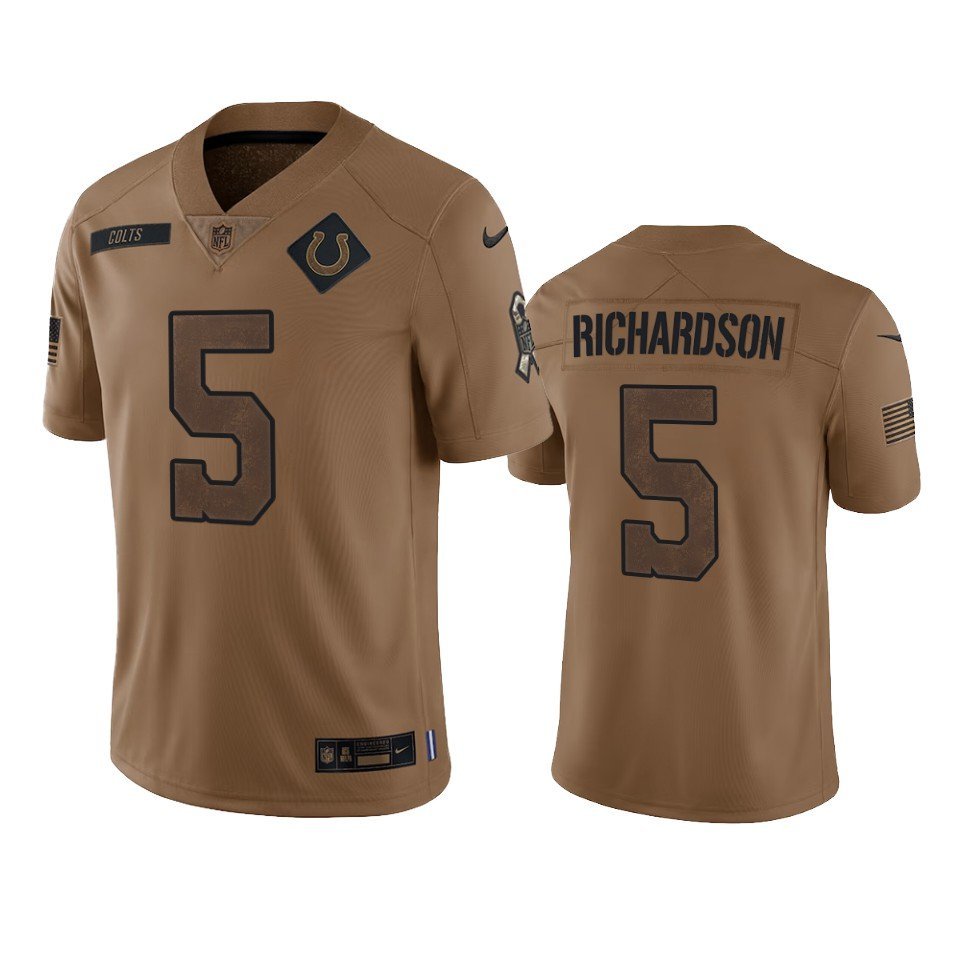 Men & Youth #5 Anthony Richardson Indianapolis Colts 2023 Salute to Service Edition Brown Jersey