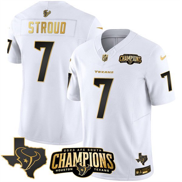Men's Texans C.J. Stroud White Gold 2023 F.U.S.E. AFC South Champions Patch Jersey