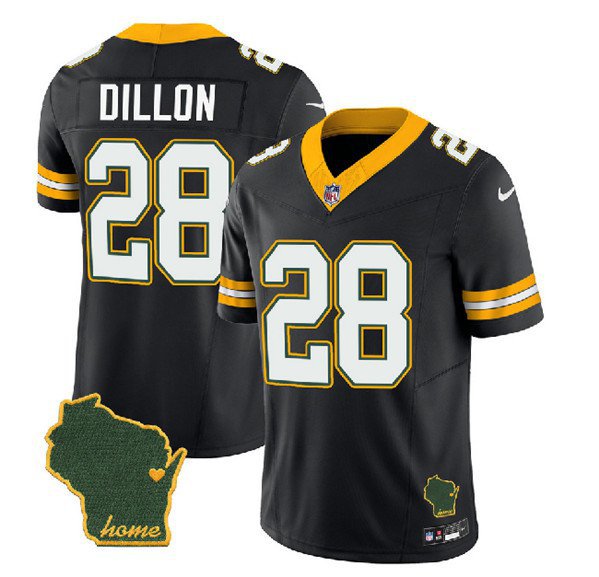 Men's Green Bay Packers AJ Dillon Black 2023 F.U.S.E. Home Patch Vapor Jersey