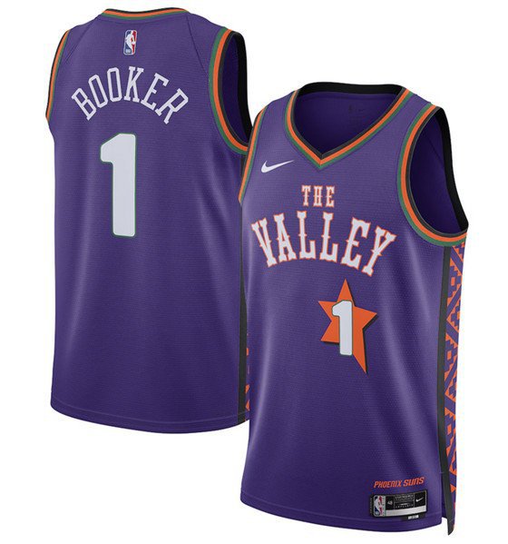 Men's Phoenix Suns #1 Devin Booker Purple 2025 City Edition Swingman Stitched Basketball Jersey