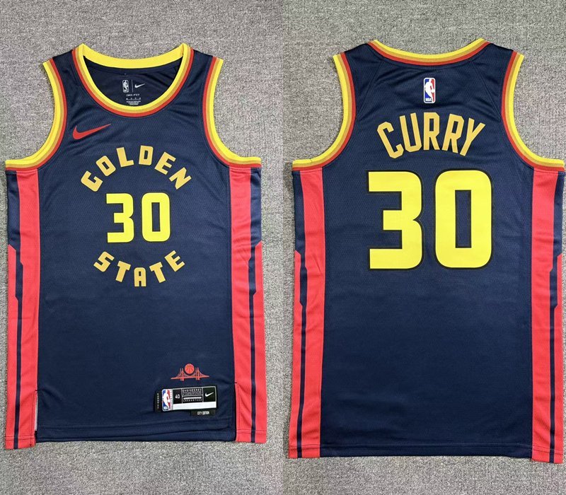 Men's Youth Warriors #30 Stephen Curry City Edition Jersey Navy Blue