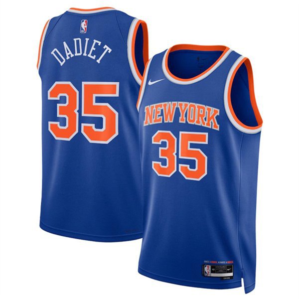 Men's New Yok Knicks Pacome Dadiet Blue Icon Edition Basketball Jersey