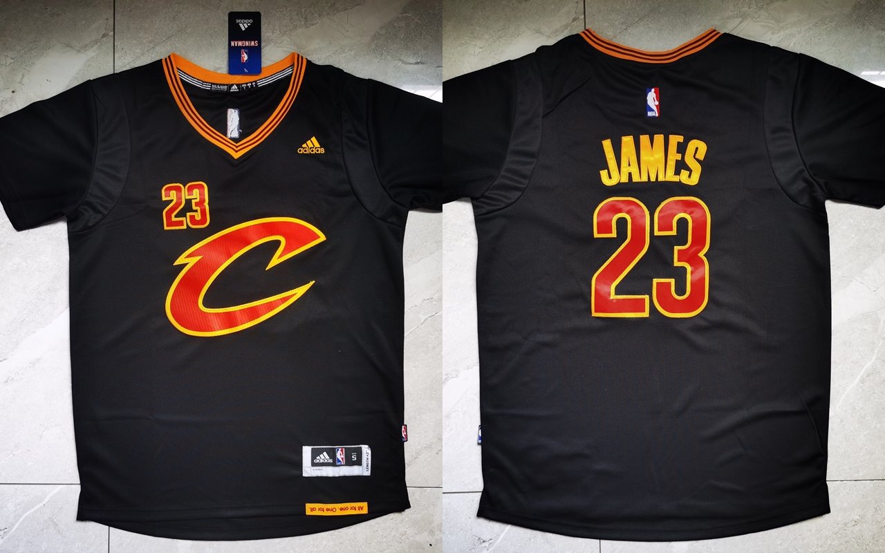 Men's Cavaliers LeBron James Retro Basketball Stitched Short sleeve Black