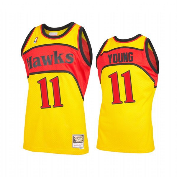 Mens Atlanta Hawks Trae Young Yellow Retro 1986-87 Hardwood Classics Jersey