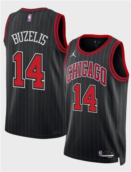 Men's Chicago Bulls Matas Buzelis Black 2024 Draft Statement Edition Stitched Jersey