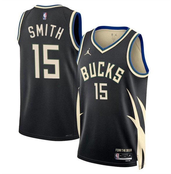 Men's Milwaukee Bucks Tyler Smith Black 2024 Draft Statement Edition Stitched Jersey