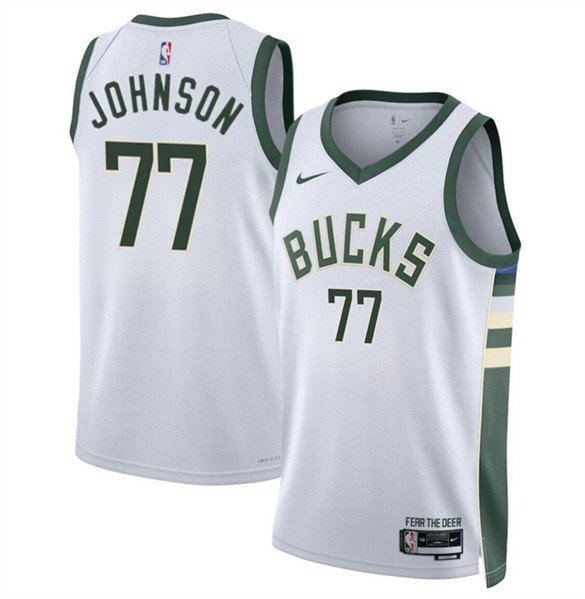 Men's Milwaukee Bucks AJ Johnson White 2024 Draft Association Edition Jersey