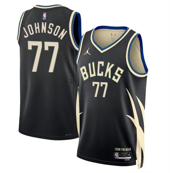Men's Milwaukee Bucks AJ Johnson Black 2024 Draft Statement Edition Jersey
