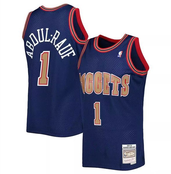 Men's Denver Nuggets Mahmoud Abdul-Rauf Navy 1994-95 Swingman Stitched Jersey