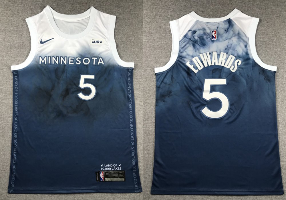 Men's Timberwolves Anthony Edwards City Stitched Jersey Navy Blue 2024