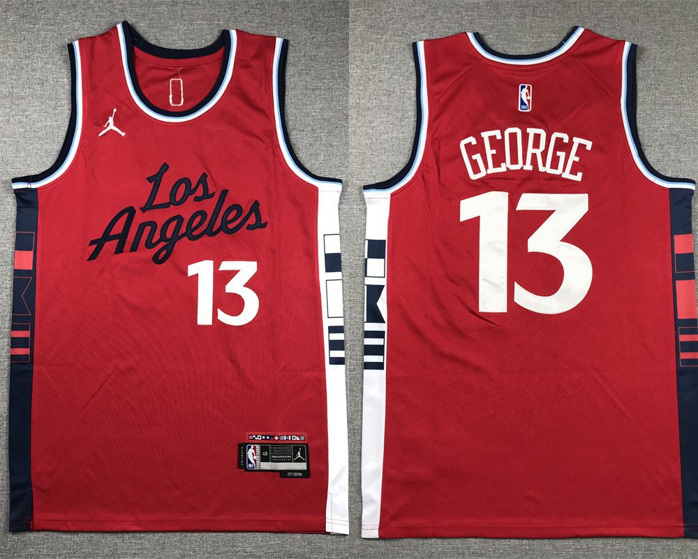Men's Clippers Paul George Red Basketball Jersey Stitched
