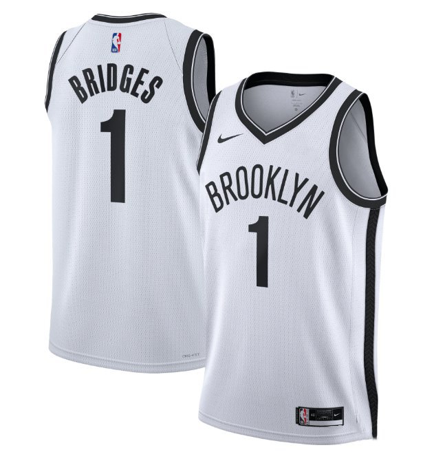 Men's & Youth Nets Mikal Bridges Stitched Jersey White